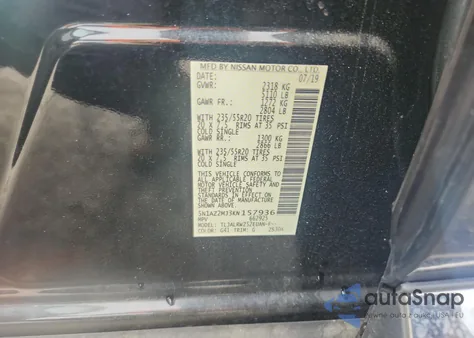 2019 Nissan Murano S from USA, damaged, VIN 5N1AZ2MJ3KN157936